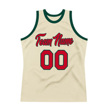 Laden Sie das Bild in den Galerie-Viewer, Custom Cream Red-Hunter Green Authentic Throwback Basketball Jersey