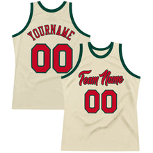 Laden Sie das Bild in den Galerie-Viewer, Custom Cream Red-Hunter Green Authentic Throwback Basketball Jersey