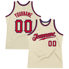 Laden Sie das Bild in den Galerie-Viewer, Custom Cream Red-Navy Authentic Throwback Basketball Jersey