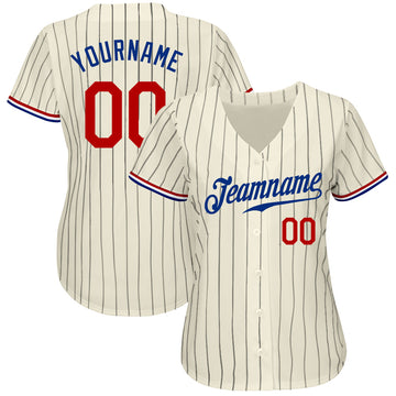 Custom Cream Black Pinstripe Red-Royal Authentic Baseball Jersey