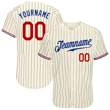 Загрузить изображение в средство просмотра галереи, Custom Cream Black Pinstripe Red-Royal Authentic Baseball Jersey