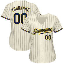 Загрузить изображение в средство просмотра галереи, Custom Cream Navy Pinstripe Navy-Gold Authentic Baseball Jersey