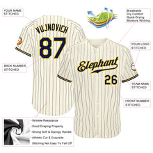 Загрузить изображение в средство просмотра галереи, Custom Cream Navy Pinstripe Navy-Gold Authentic Baseball Jersey