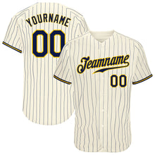 Загрузить изображение в средство просмотра галереи, Custom Cream Navy Pinstripe Navy-Gold Authentic Baseball Jersey