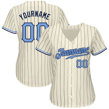 Laden Sie das Bild in den Galerie-Viewer, Custom Cream Navy Pinstripe Light Blue-Navy Authentic Baseball Jersey