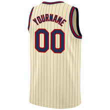 Load image into Gallery viewer, Custom Cream Navy Pinstripe Navy-Red Authentic Basketball Jersey