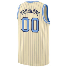 Load image into Gallery viewer, Custom Cream Navy Pinstripe Light Blue-Black Authentic Basketball Jersey
