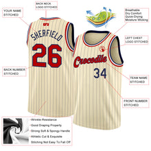 Laden Sie das Bild in den Galerie-Viewer, Custom Cream Navy Pinstripe Red-Black Authentic Basketball Jersey
