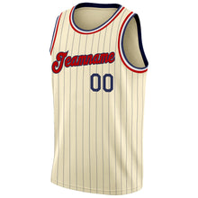 Laden Sie das Bild in den Galerie-Viewer, Custom Cream Navy Pinstripe Red-Black Authentic Basketball Jersey