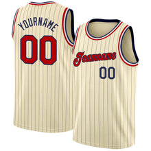 Laden Sie das Bild in den Galerie-Viewer, Custom Cream Navy Pinstripe Red-Black Authentic Basketball Jersey
