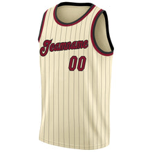 Laden Sie das Bild in den Galerie-Viewer, Custom Cream Black Pinstripe Maroon-Black Authentic Basketball Jersey