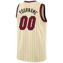 Laden Sie das Bild in den Galerie-Viewer, Custom Cream Black Pinstripe Maroon-Black Authentic Basketball Jersey