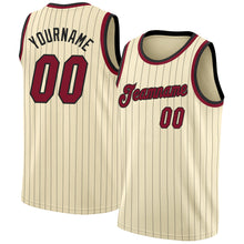 Laden Sie das Bild in den Galerie-Viewer, Custom Cream Black Pinstripe Maroon-Black Authentic Basketball Jersey