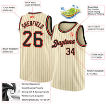Laden Sie das Bild in den Galerie-Viewer, Custom Cream Black Pinstripe Black-Orange Authentic Basketball Jersey