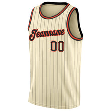 Laden Sie das Bild in den Galerie-Viewer, Custom Cream Black Pinstripe Black-Orange Authentic Basketball Jersey
