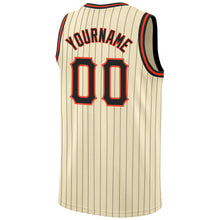 Laden Sie das Bild in den Galerie-Viewer, Custom Cream Black Pinstripe Black-Orange Authentic Basketball Jersey