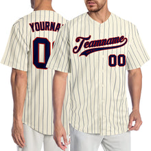 Загрузить изображение в средство просмотра галереи, Custom Cream Navy Pinstripe Navy-Red Authentic Baseball Jersey