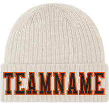 Charger l'image dans la galerie, Custom Cream Black-Orange Stitched Cuffed Knit Hat