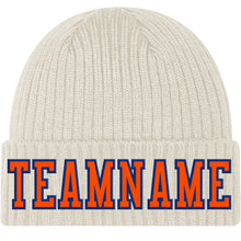 Charger l'image dans la galerie, Custom Cream Orange-Royal Stitched Cuffed Knit Hat