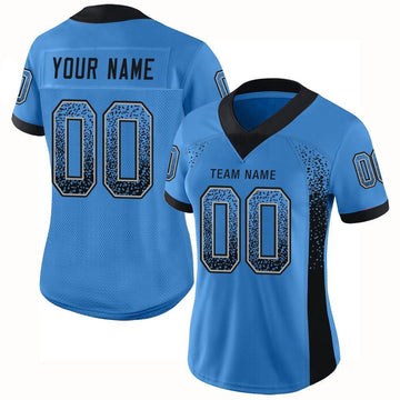 Custom Powder Blue Black-Gray Mesh Drift Fashion Football Jersey