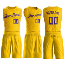 Load image into Gallery viewer, Custom Gold Purple Round Neck Suit Basketball Jersey