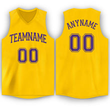 Load image into Gallery viewer, Custom Gold Purple V-Neck Basketball Jersey
