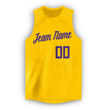 Load image into Gallery viewer, Custom Gold Purple Round Neck Basketball Jersey