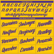 Load image into Gallery viewer, Custom Gold Purple Round Neck Basketball Jersey