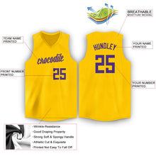 Load image into Gallery viewer, Custom Gold Purple V-Neck Basketball Jersey