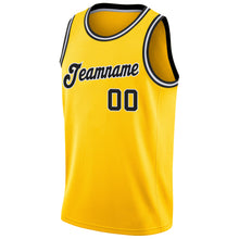 Load image into Gallery viewer, Custom Gold Black-White Round Neck Rib-Knit Basketball Jersey