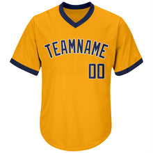 Загрузить изображение в средство просмотра галереи, Custom Gold Navy-White Authentic Throwback Rib-Knit Baseball Jersey Shirt