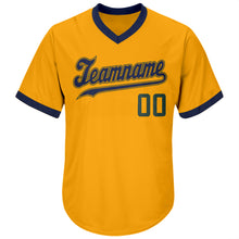 Загрузить изображение в средство просмотра галереи, Custom Gold Hunter Green-Navy Authentic Throwback Rib-Knit Baseball Jersey Shirt