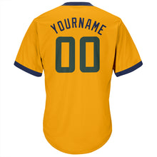Загрузить изображение в средство просмотра галереи, Custom Gold Hunter Green-Navy Authentic Throwback Rib-Knit Baseball Jersey Shirt
