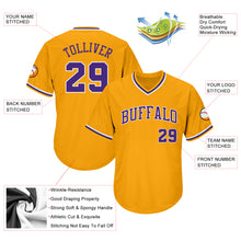 Загрузить изображение в средство просмотра галереи, Custom Gold Purple-White Authentic Throwback Rib-Knit Baseball Jersey Shirt
