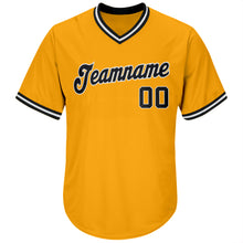 Загрузить изображение в средство просмотра галереи, Custom Gold Black-White Authentic Throwback Rib-Knit Baseball Jersey Shirt