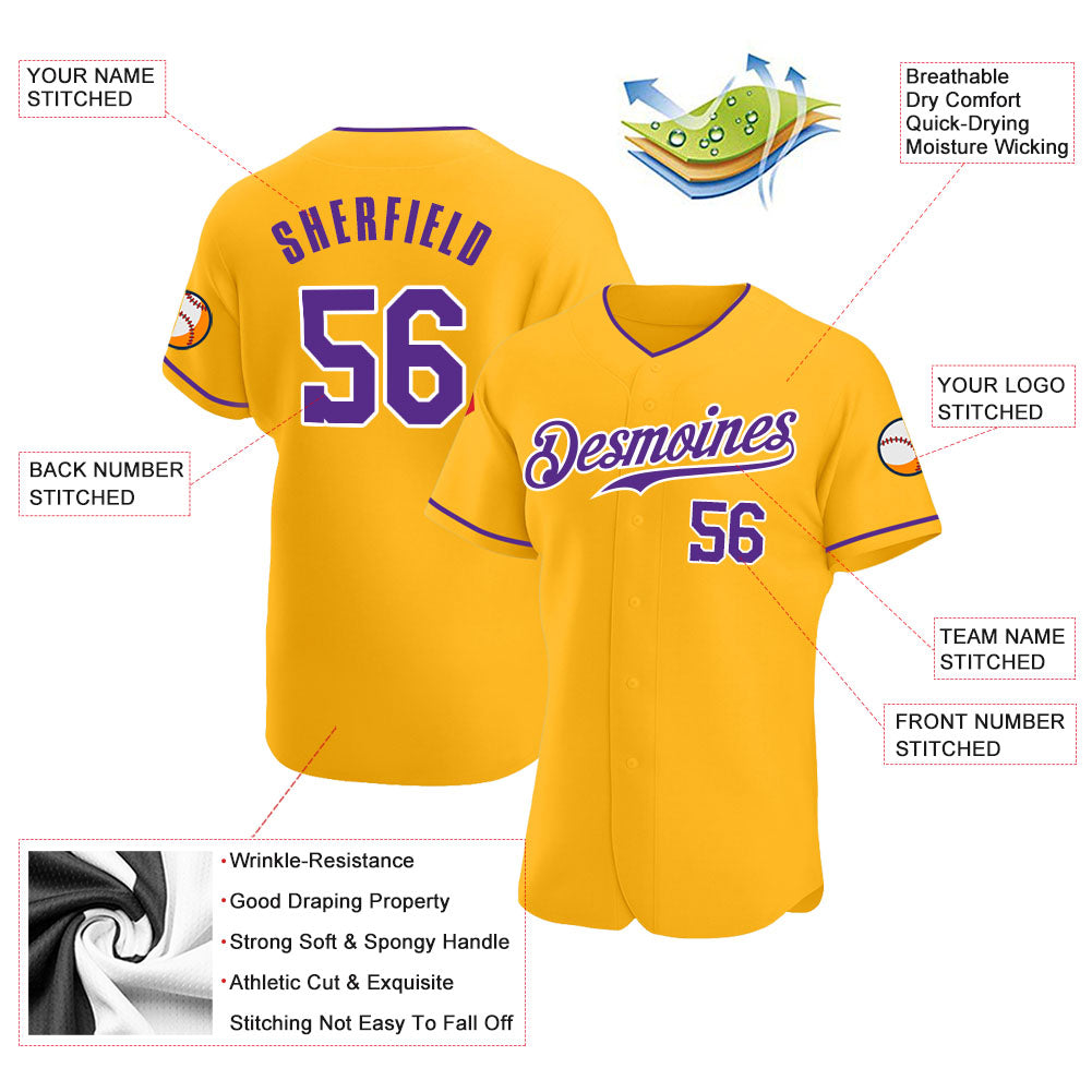 Sale Build White Baseball Authentic Gold Jersey Purple – CustomJerseysPro