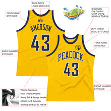 Load image into Gallery viewer, Custom Gold Navy-White Authentic Throwback Basketball Jersey