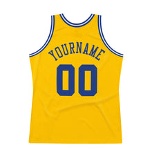 Load image into Gallery viewer, Custom Gold Royal-White Authentic Throwback Basketball Jersey