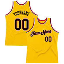 Load image into Gallery viewer, Custom Gold Black-Red Authentic Throwback Basketball Jersey