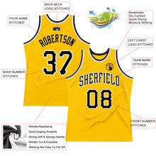 Load image into Gallery viewer, Custom Gold Black-White Authentic Throwback Basketball Jersey