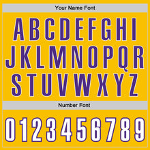 Load image into Gallery viewer, Custom Gold White-Purple Authentic Throwback Basketball Jersey