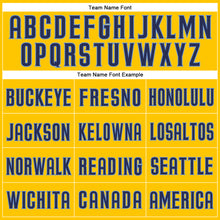 Load image into Gallery viewer, Custom Gold Navy-Light Blue Authentic Throwback Basketball Jersey