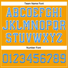 Load image into Gallery viewer, Custom Gold Powder Blue-White Stitched Adjustable Snapback Hat