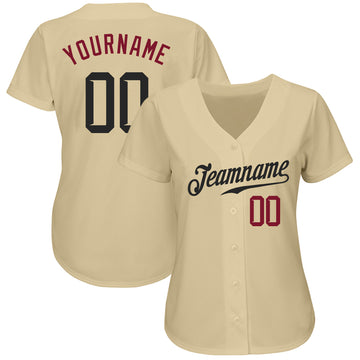 Custom Sand Black-Crimson Authentic Baseball Jersey