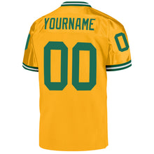 Load image into Gallery viewer, Custom Gold Kelly Green-White Mesh Authentic Throwback Football Jersey
