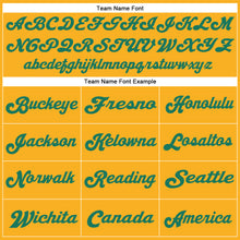 Load image into Gallery viewer, Custom Gold Kelly Green-White Mesh Authentic Throwback Football Jersey