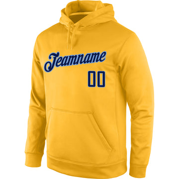 Custom Stitched Gold Navy-Light Blue Sports Pullover Sweatshirt Hoodie