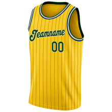 Load image into Gallery viewer, Custom Gold Black Pinstripe Green-Cream Authentic Basketball Jersey
