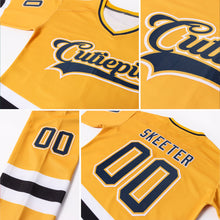 Load image into Gallery viewer, Custom Gold Navy-White Hockey Jersey