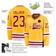 Load image into Gallery viewer, Custom Gold Maroon-White Hockey Jersey